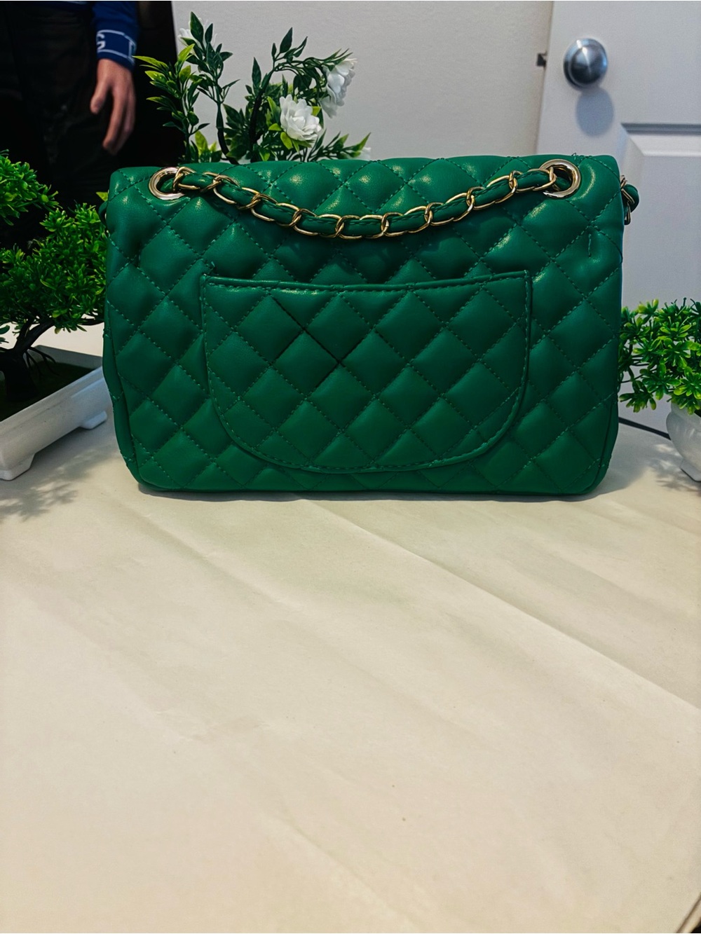Quilted Green Chain-Handle Shoulder Bag